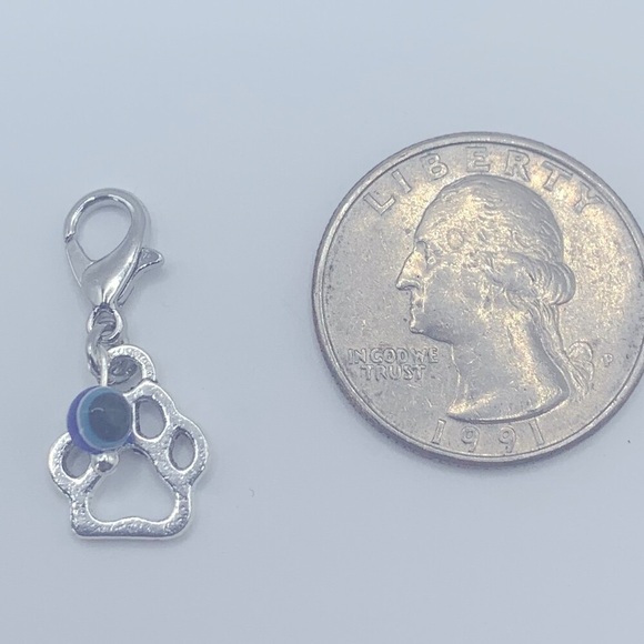 Evil Eye Bead & Paw Charm, Claw Clasp Clip-on for Small Pet Collar or Keychain - Picture 2 of 9